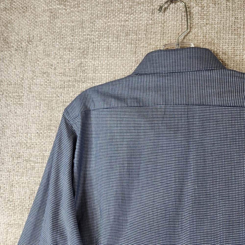 Express Fitted Microplaid Dress Shirt Mens MT Tall Navy White Long Sleeve NWT - Picture 8 of 13